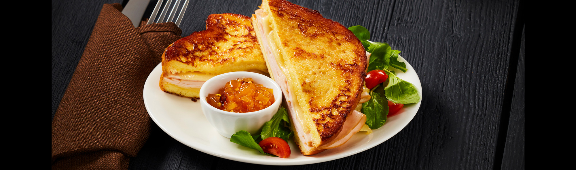 Monte Cristo Sandwich w/ Mango Chutney + Dressed Rocket Greens